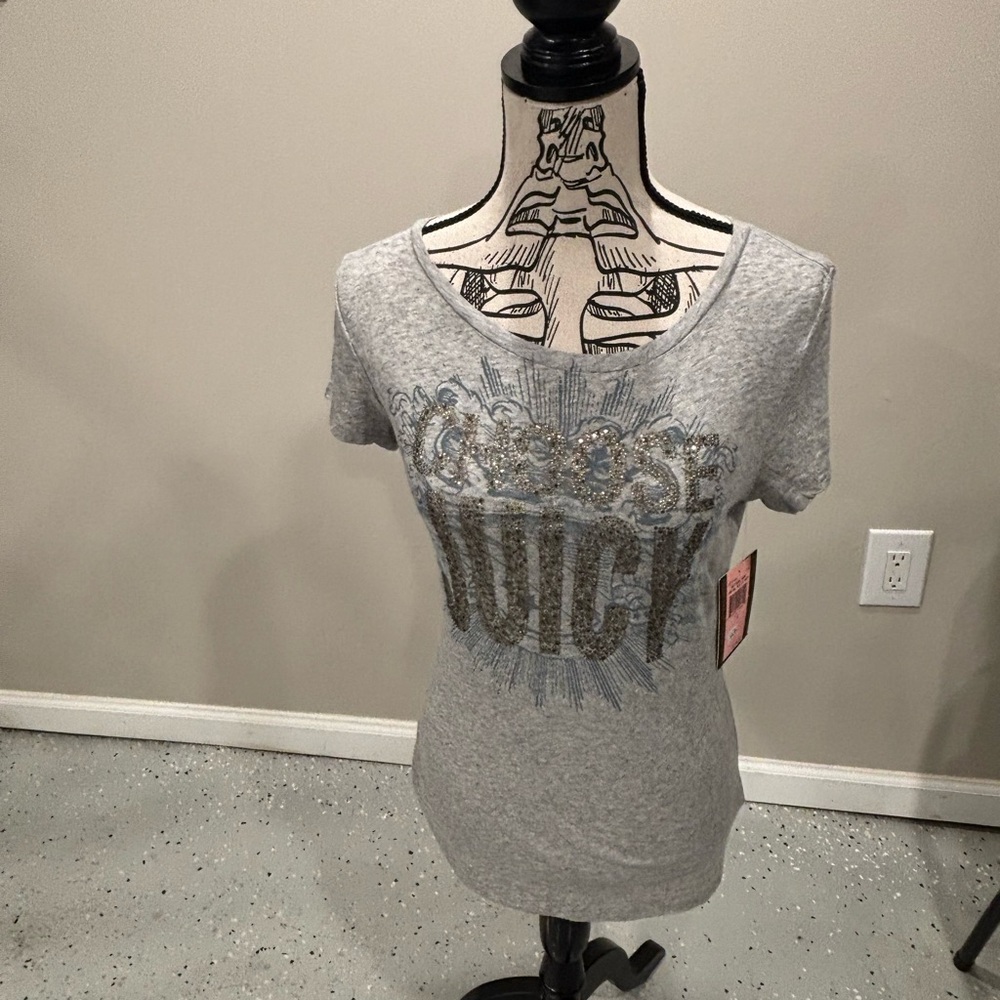 Juicy Couture Heather Gray Studded Graphic Shirt, Women’s Size Small, NWT